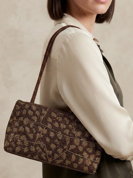Handbags - NWT Y2K Beaded Brown Patterned Shoulder Bag